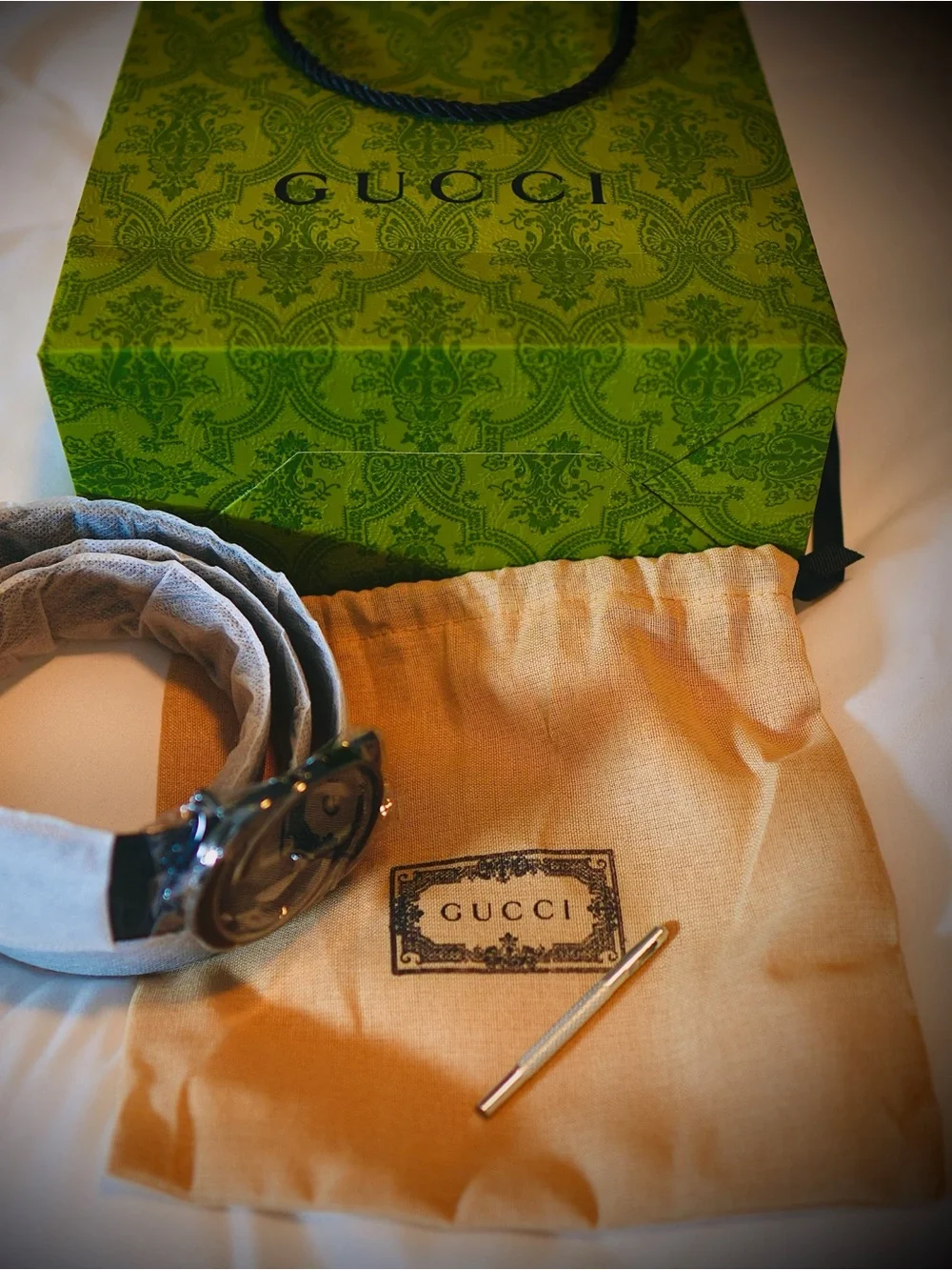 Gucci Men “GG” belt w/ hole puncher